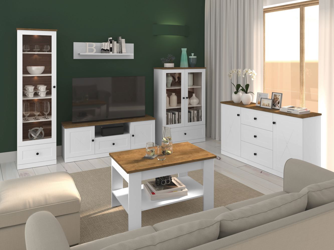 Living room complete - set A Oulainen, 6 pieces, Colour: white / oak