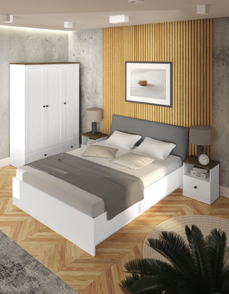 Bedroom complete - Set B Oulainen, 4 pieces, Colour: White / Oak
