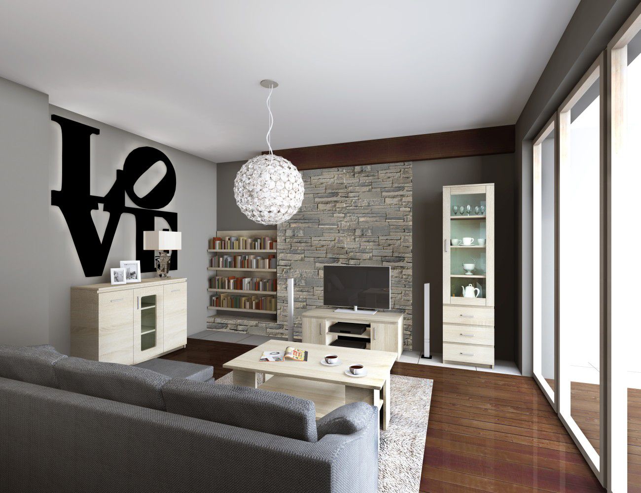 Living room complete set A Pamulang, 6 pieces, Colour: Sonoma oak