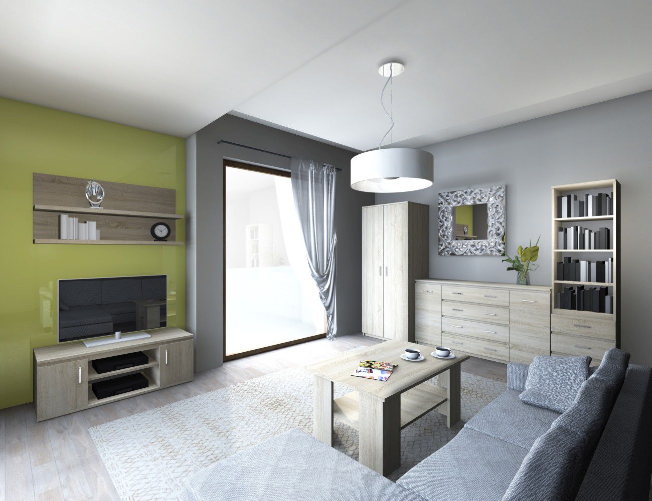 Living room complete - Set B Pamulang, 6 pieces, Colour: Sonoma oak