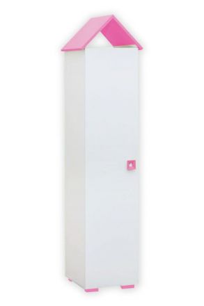 Children's room - Hinge door wardrobe / Wardrobe Daniel 04, Colour: White / Pink - 191 x 48 x 46 cm (H x W x D)