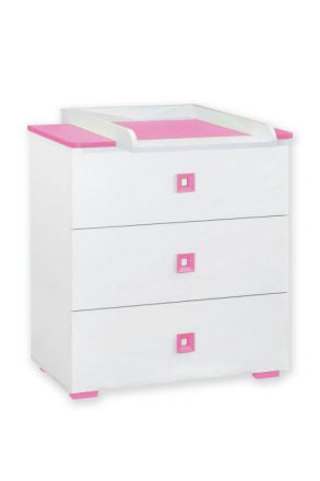 Children's room - Chest of drawers incl. changing unit Daniel 06, Colour: White / Pink - 91 x 83 x 74 cm (H x W x D)