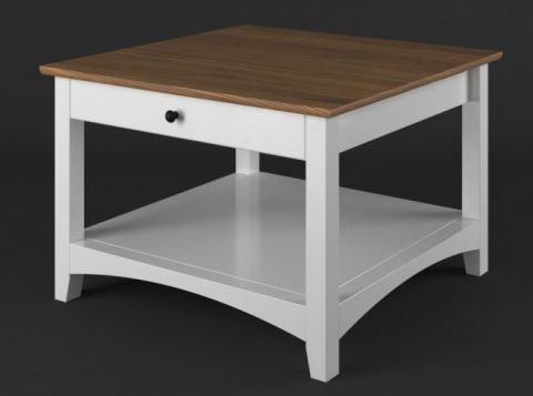 Coffee table, solid pine wood, white / brown Lagopus 08 - Measurements: 90 x 90 x 51 cm (W x D x H)
