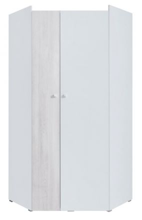 Children's room - Hinged door cabinet / Corner Closet Floreffe 02, Colour: White / White Oak - Measurements: 190 x 90 x 90 cm (H x W x D)
