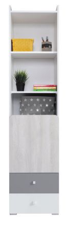 Children's room - Cabinet Floreffe 06, Colour: White / White Oak / Grey - Measurements: 190 x 45 x 40 cm (H x W x D)