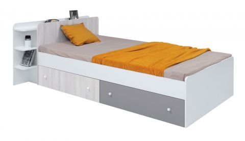 Children's bed / Kid bed Floreffe 12, Colour: White / White Oak / Grey - Lying area: 90 x 200 cm (w x l)