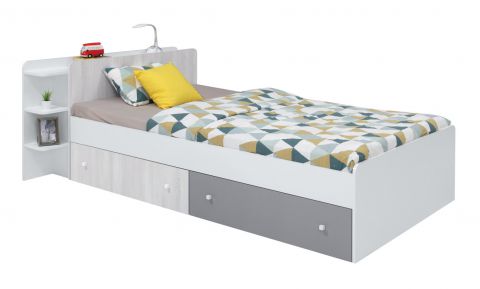 Children's bed / Kid bed Floreffe 13, Colour: White / White Oak / Grey - Lying area: 120 x 200 cm (w x l)