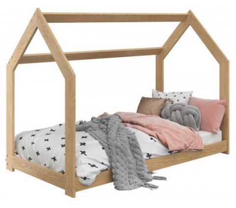 Children's bed / house bed solid pine wood natural D2, incl. slatted frame - Lying surface: 80 x 160 cm (w x l).
