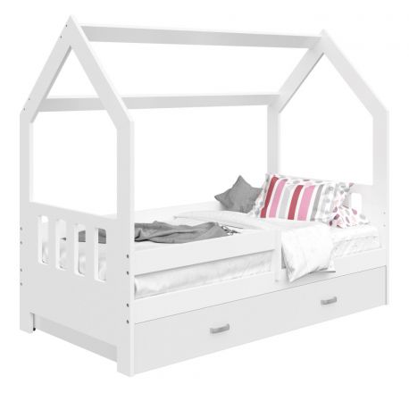 Children's bed / house bed, solid pine wood, White lacquered D3C, incl. slatted frame - Lying surface: 80 x 160 cm (w x l)