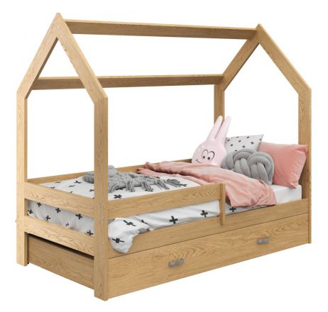 Children's bed / House bed, solid pine wood, Natural D3, incl. slatted frame - Lying surface: 80 x 160 cm (w x l)