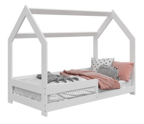 Children's bed / House bed, solid pine wood, White lacquered D5, incl. slatted frame - Lying surface: 80 x 160 cm (w x l)