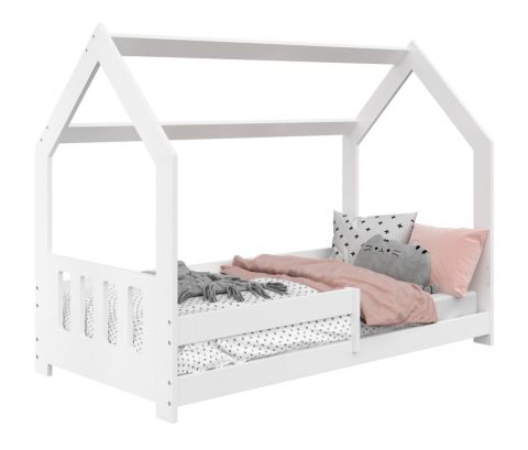 Children's bed / House bed, solid pine wood, White lacquered D5C, incl. slatted frame - Lying surface: 80 x 160 cm (w x l)