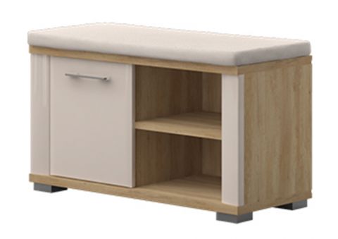 Bench with storage space Sili 04, Colour: Oak brown/Lacquered Glossy cream - Dimensions: 45 x 80 x 36 cm (H x W x D)