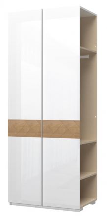 Add-on module for Hinged door cabinet / Closet with two doors Faleasiu, Colour: White / Wallnut - Measurements: 224 x 90 x 56 cm (H x W x D).
