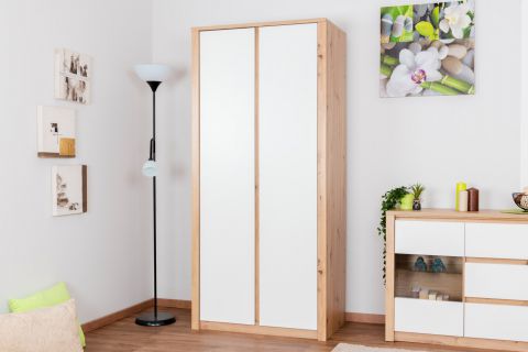 Hinged door cabinet / wardrobe Faleula 08, Colour: Oak / White - 196 x 90 x 53 cm (H x W x D)