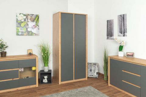 Hinged door cabinet / Wardrobe Faleula 08, Colour: Oak / Grey - 196 x 90 x 53 cm (H x W x D)