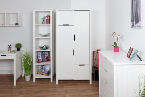 Hinged door closet / closet Milo 11, Colour: White, solid pine wood - Measurements: 187 x 89 x 55 cm (H x W x D)