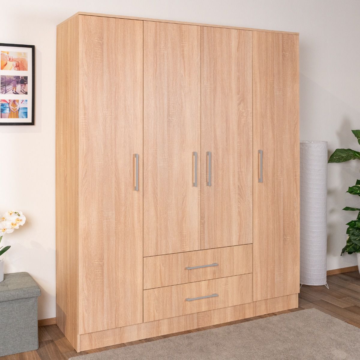 Hinged door wardrobe / closet Sidonia 06, color: oak brown - 200 x 164 x 53 cm (H x W x D)