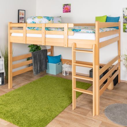 Loft bed 160 x 190 cm for adults "Easy Premium Line" K23/n, solid beech wood natural lacquered, convertible