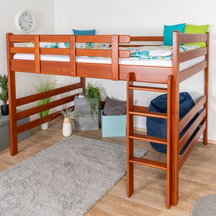 Loft bed 160 x 200 cm "Easy Premium Line" K23/n, solid beech wood cherry lacquered, convertible