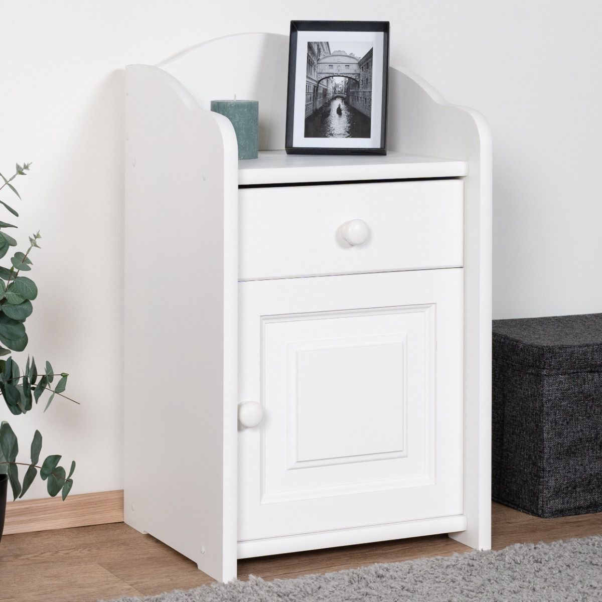 Nightstand solid pine solid wood white lacquered Junco 131 - Dimensions 65 x 40 x 35 cm (H x W x D)