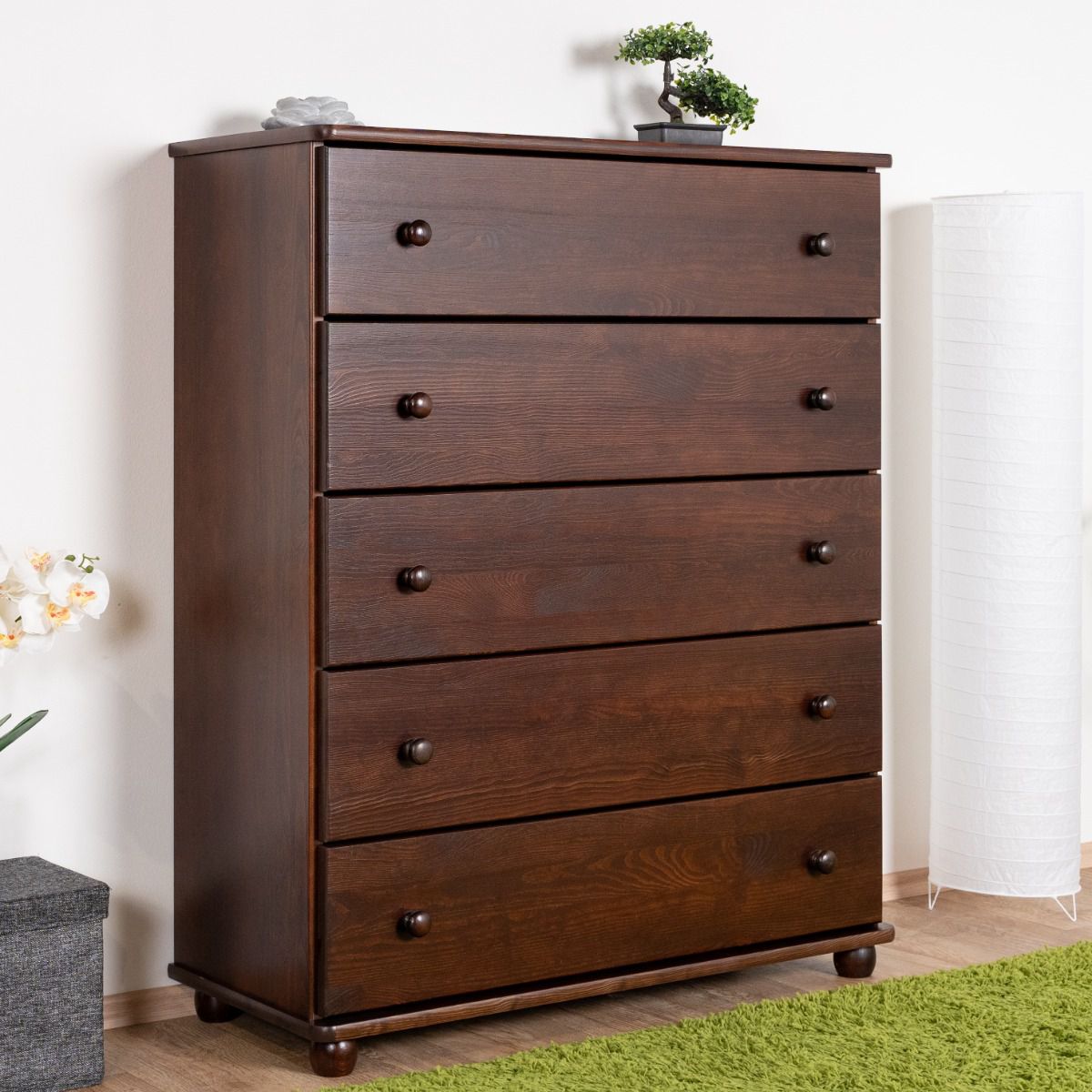 Chest of drawers solid pine solid wood walnut color 139 - Dimensions: 123 x 100 x 42 cm (H x W x D)