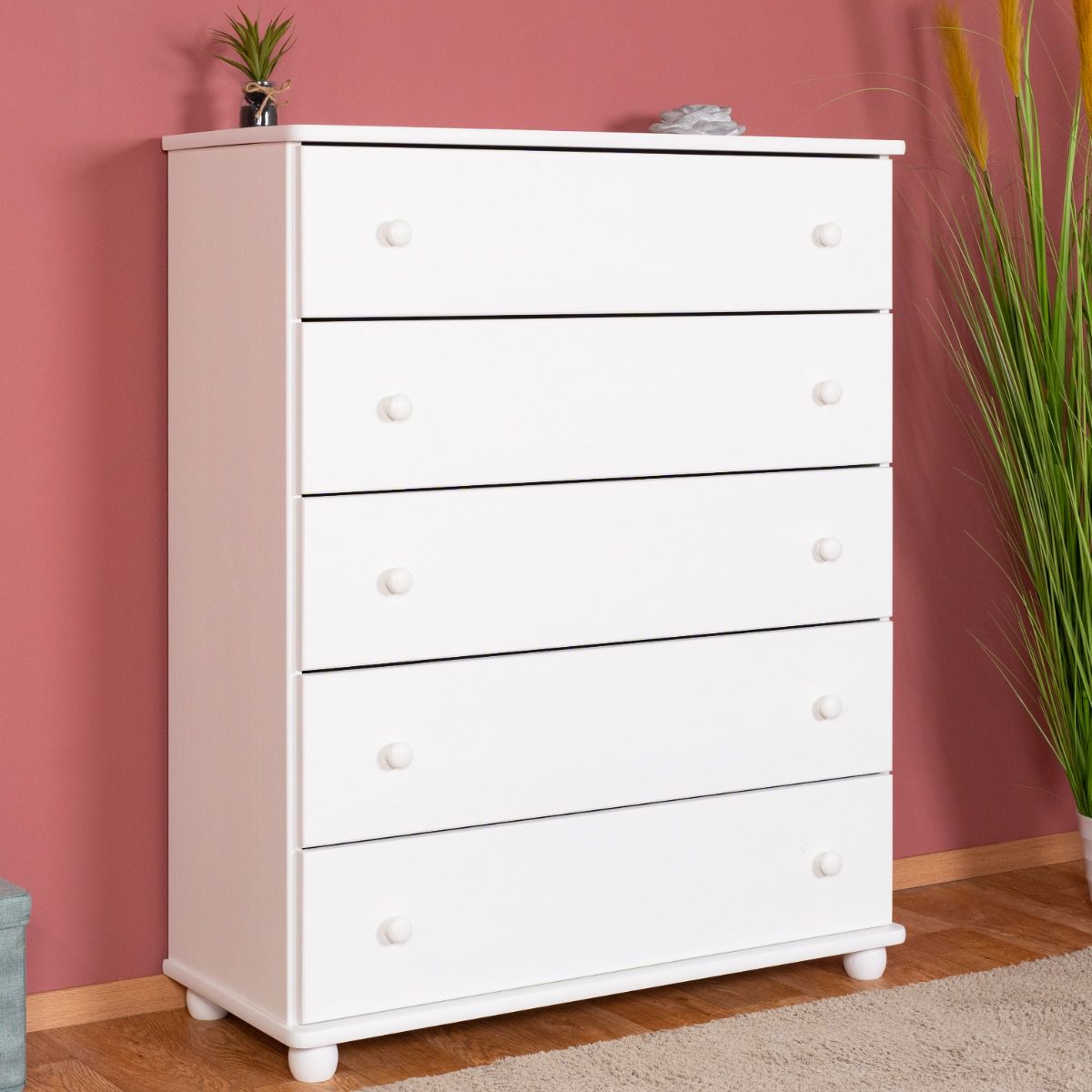 Chest of drawers solid pine solid wood white lacquered Junco 139 - Dimensions: 123 x 100 x 42 cm (H x W x D)