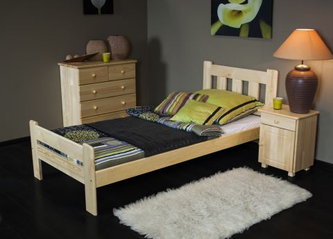 Single bed / Guest bed A26, solid pine wood, clearl finish, incl. slatted bed frame - 120 x 200 cm