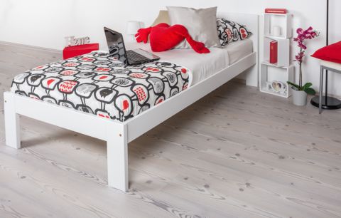 Cot/Youth bed Pine solid wood white 76, incl. Slat Grate - 100 x 200 cm (W x L)