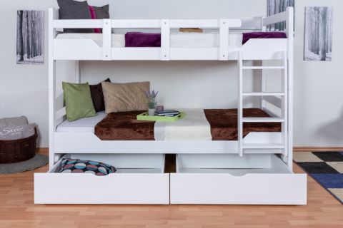 Bunk bed "Easy Premium Line" K3/n incl. 2 drawer and cover plates, solid beech wood, white - 90 x 200 cm