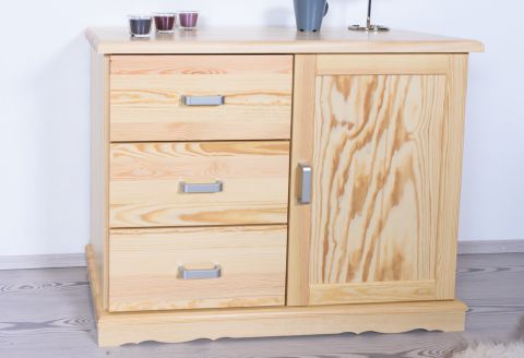Sideboard Buteo 06, 3 drawer, 1 door, solid pine wood, clearly varnished - H78 x W100 x D40 cm