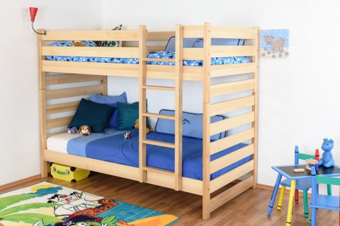 Children's bed / Bunk bed solid, natural beech wood 119 – Dimensions 90 x 200 cm