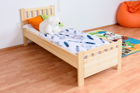 Children's bed / Youth bed 68, solid pine wood, clearly varnished, incl. slatted bed frame - size 80 x 200 cm