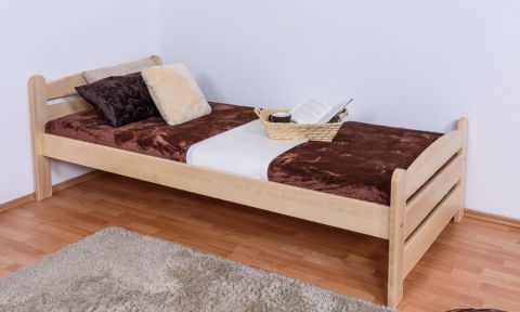 Single bed / Guest bed 118B, solid beech wood, clear finish, incl. slatted bed frame - 90 x 200 cm