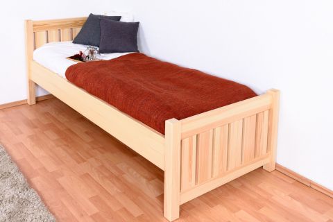Single bed 66, solid pine wood, clearly varnished, incl. slatted bed frame- size 80 x 200 cm