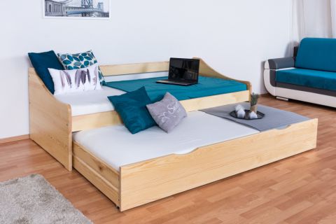 Single bed / Storage bed solid, natural pine wood 93, includes slatted frame - Dimensions: 90 x 200 cm