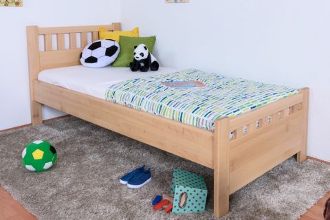 Children's bed / Teen bed solid, natural beech wood 109, including slats- Measurements 90 x 200 cm