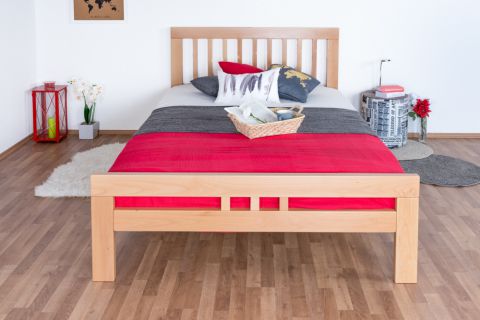 "Easy Premium Line" double bed K8 in extra length 140 x 220 cm, solid beech wood nature