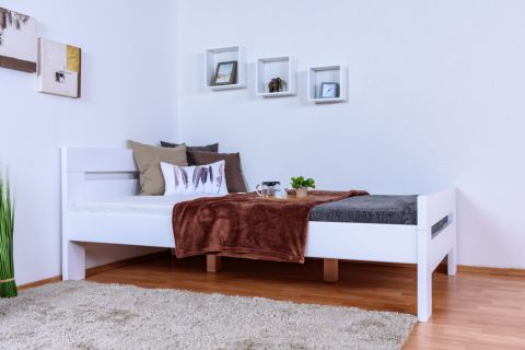 Single / guest bed ' Easy Premium Line ® ' K6, 120 x 200 cm Beech solid wood white lacquered