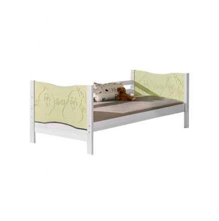 Children's bed / Kid bed Milo 30, Colour: White / Green fruit, partial solid wood - Lying surface: 80 x 190 cm (W x L)
