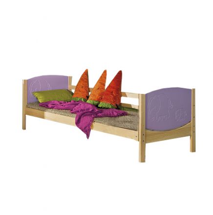 Children's bed / Kid bed Milo 30, Colour: Nature / Purple elephant, partial solid wood - Lying surface: 80 x 190 cm (W x L)