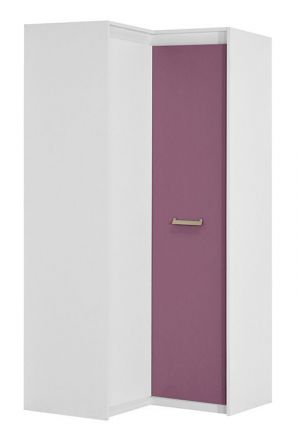 Children's room - Hinged door cabinet / Corner Closet Koa 04, Colour: White / Purple - Measurements: 203 x 98 x 98 cm (H x W x D).