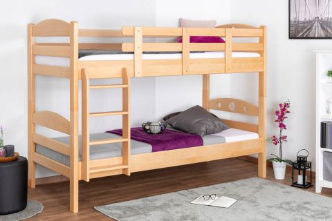 Bunk bed for adults "Easy Premium Line" K18/n, headboard with holes, solid beech wood natural - 90 x 200 cm, (L x W) divisible