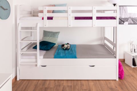 Bunk bed for adults "Easy Premium Line" K17/h incl. berth and 2 cover panels, 90 x 200 cm (w x l) solid beech wood White lacquered, divisible