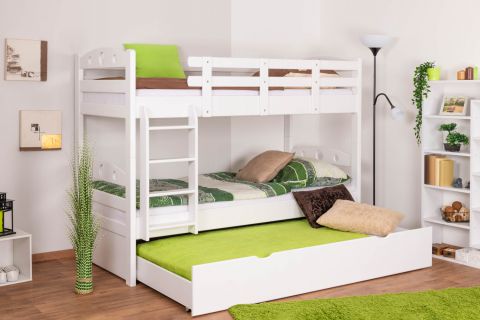 Bunk bed for adults "Easy Premium Line" K19/h incl. lying place and 2 cover panels, head and foot part with holes, solid beech wood white - 90 x 200 cm (w x l), divisible