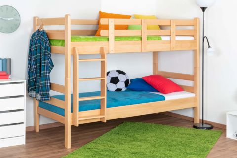 Bunk bed "Easy Premium Line" K20/n, head and foot part straight, solid beech wood natural - 90 x 200 cm (W X L), divisible