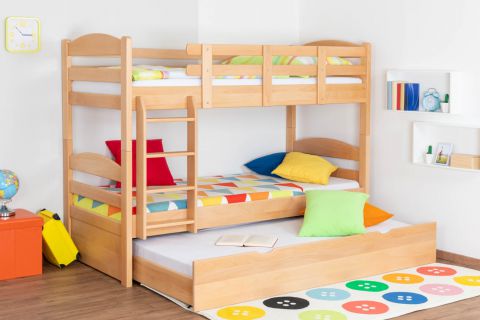 Bunk bed "Easy Premium Line" K21/h incl. lying area and 2 cover panels, head and foot part rounded, solid beech wood, natural - Lying surface: 90 x 200 cm, divisible