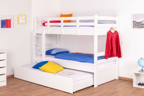 Bunk bed "Easy Premium Line" K17/h incl. berth and 2 cover panels, Lying surface: 90 x 200 cm (w x l) solid beech wood White lacquered, divisible