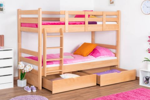 Bunk bed "Easy Premium Line" K20/n incl. 2 drawers and 2 cover panels, head and footboard straight, solid beech wood, natural - Lying surface: 90 x 200 cm, divisible