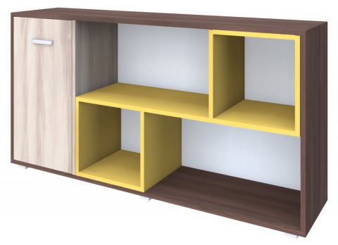 Kerema 05 chest of drawers, colour: walnut / elm / yellow - Measurements: 85 x 160 x 41 cm (H x W x D)